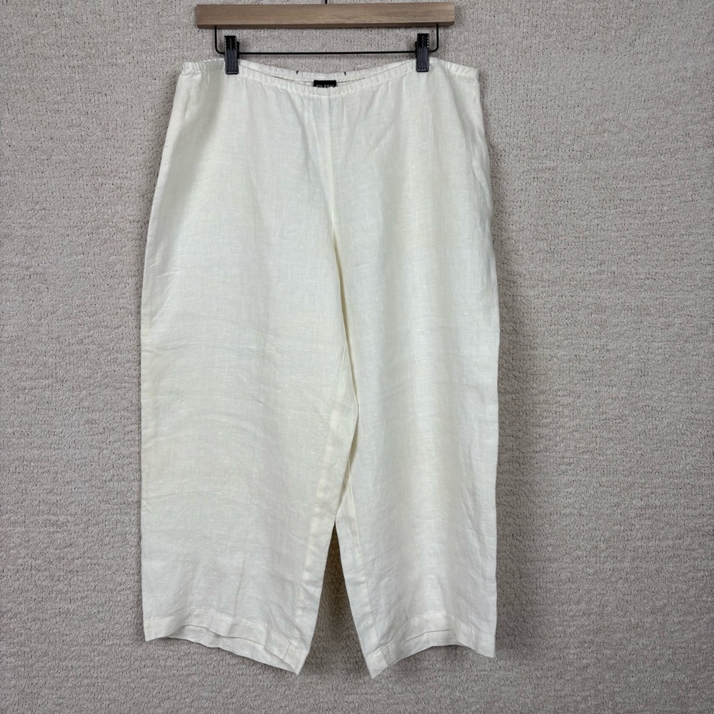 Eileen Fisher Pants Womens Petite Large Ivory Irish Linen Beach Coastal Minimal